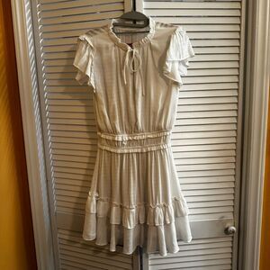 White Ruffled Short Sleeve Dress